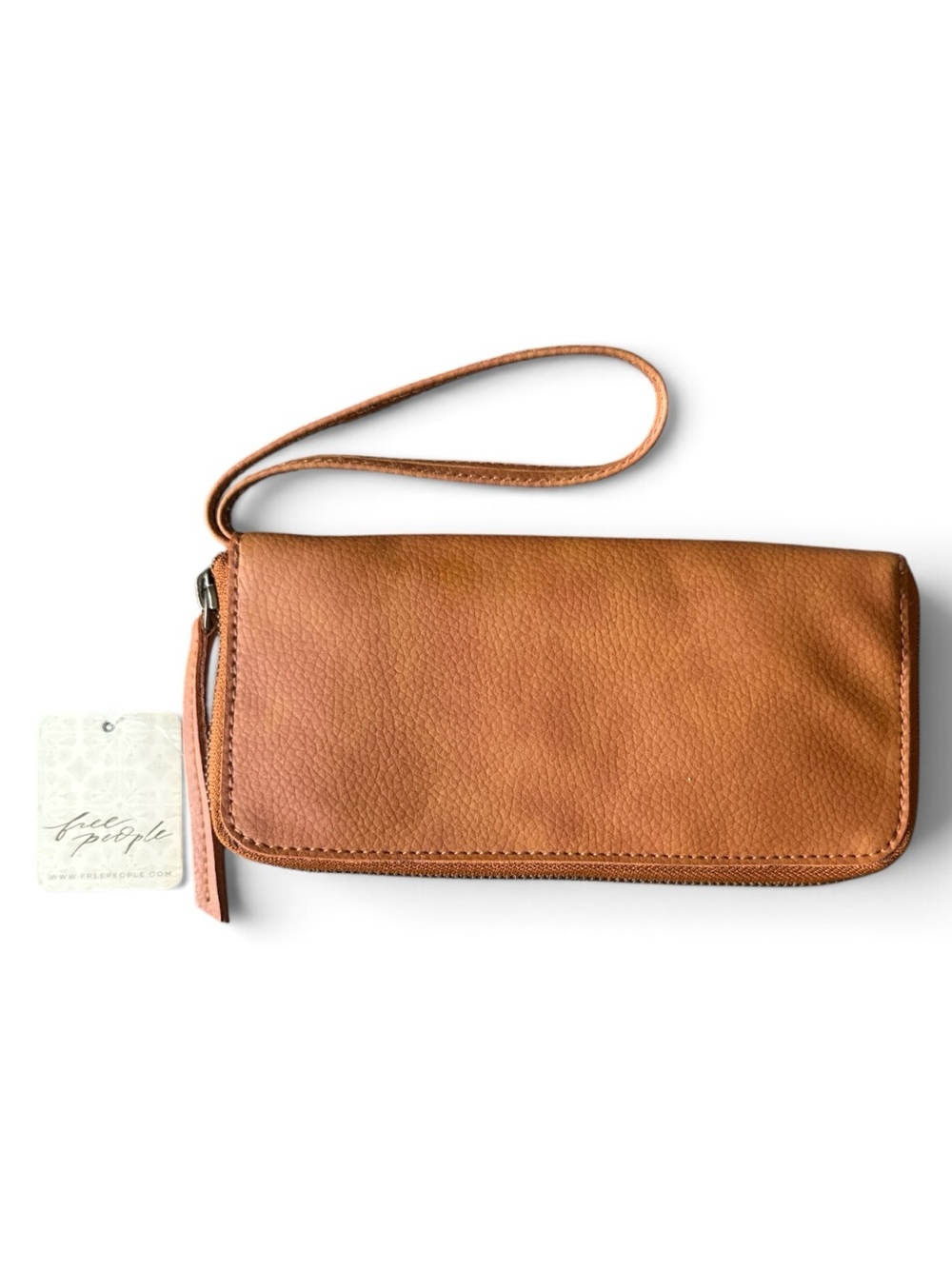 Free People Vegan Leather Brown Tan Wristlet Wallet NWT